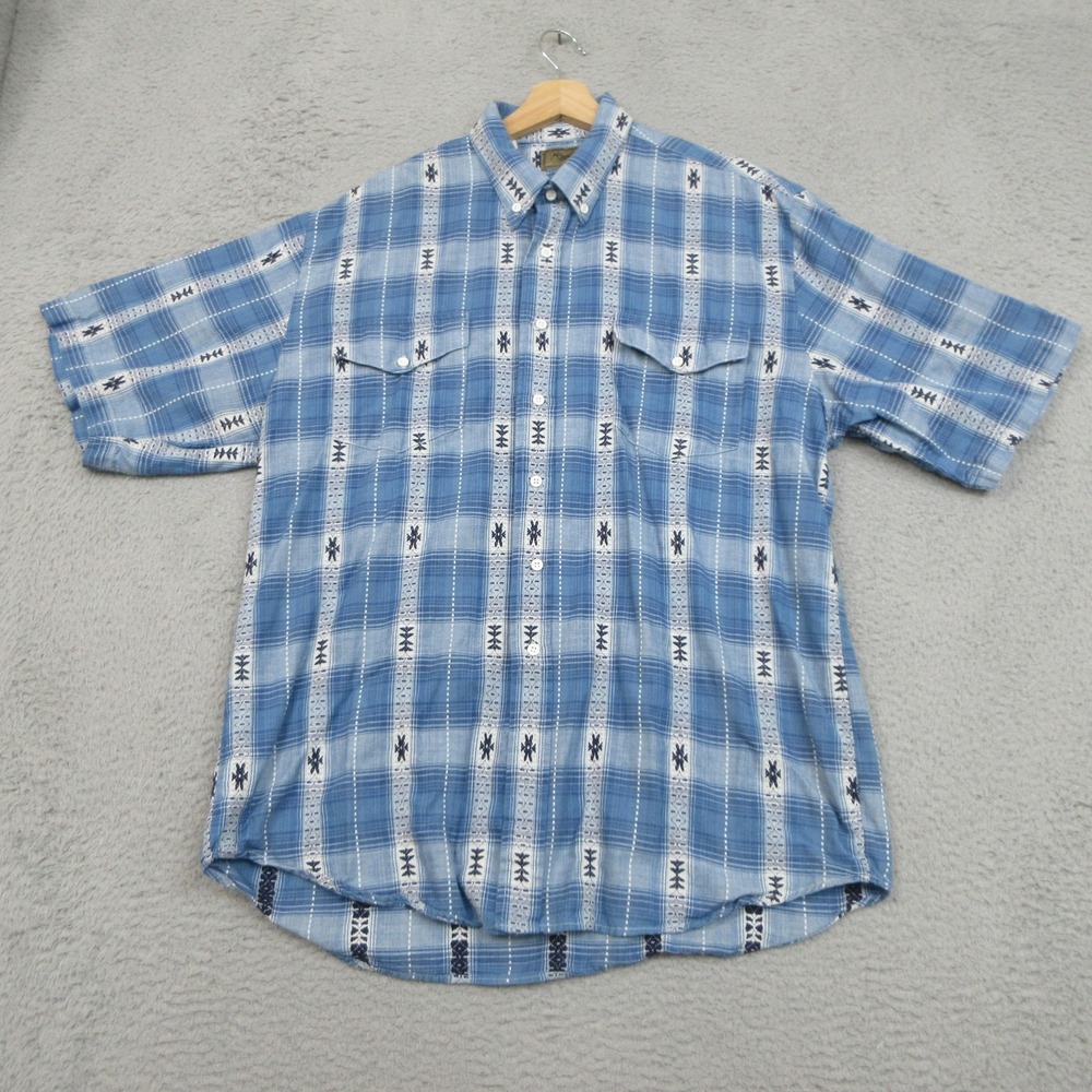 Roper Western Pearl Snap Shirt Men XL Blue Plaid Cowboy Ranchwear Heritage Work
